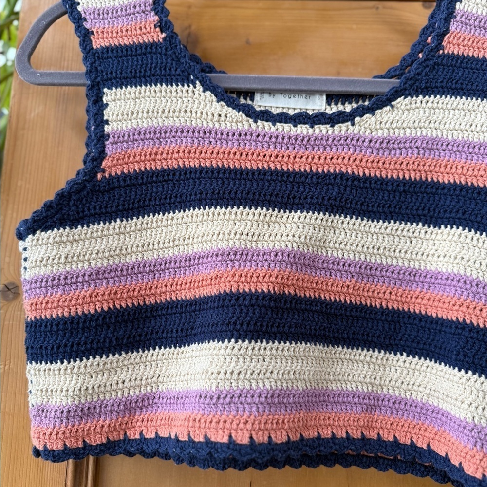 By Together Striped knit Crochet Tank cropped Top 100% cotton EUC - Picture 2 of 7